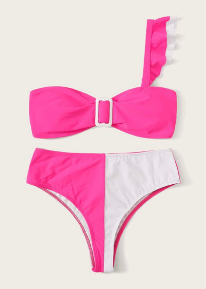 One Shoulder Two Toned Bikini - The Style Guide TT