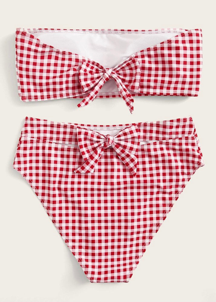 Vintage Vibes Checkered Bow Detail Bikini - The Style Guide TT
