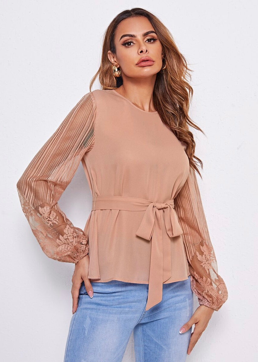 Mesh Sleeve Detail Blouse (Doesn’t Include Belt)