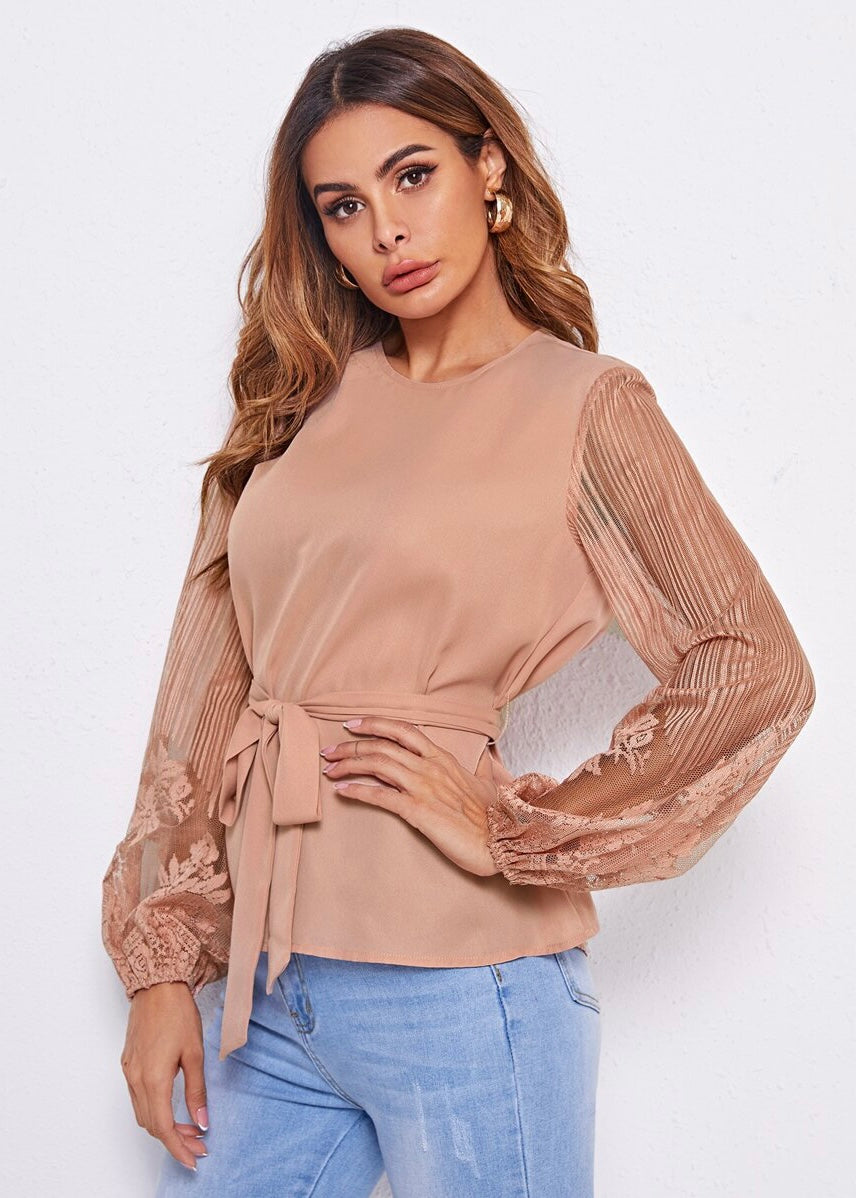 Mesh Sleeve Detail Blouse (Doesn’t Include Belt)