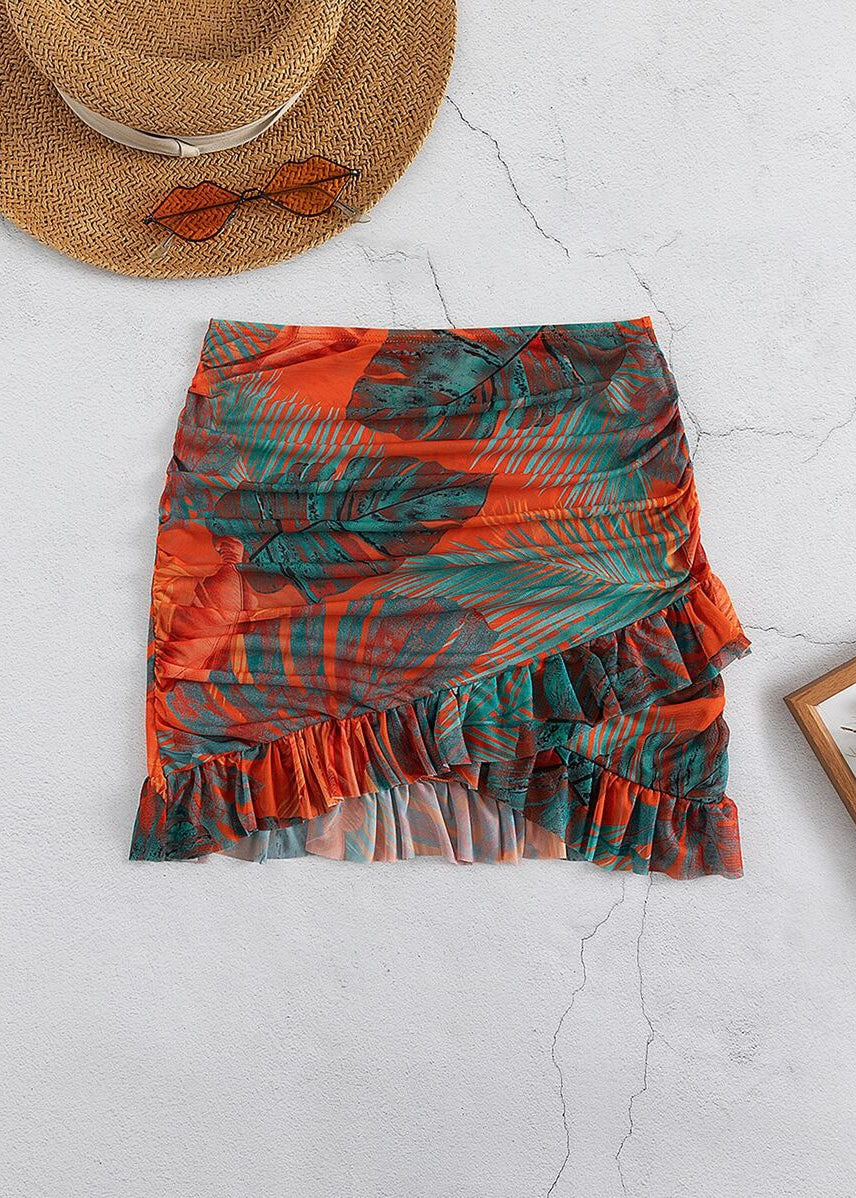 Tropical Print Ruched Skirt