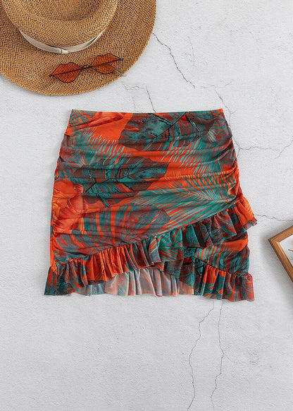 Tropical Print Ruched Skirt