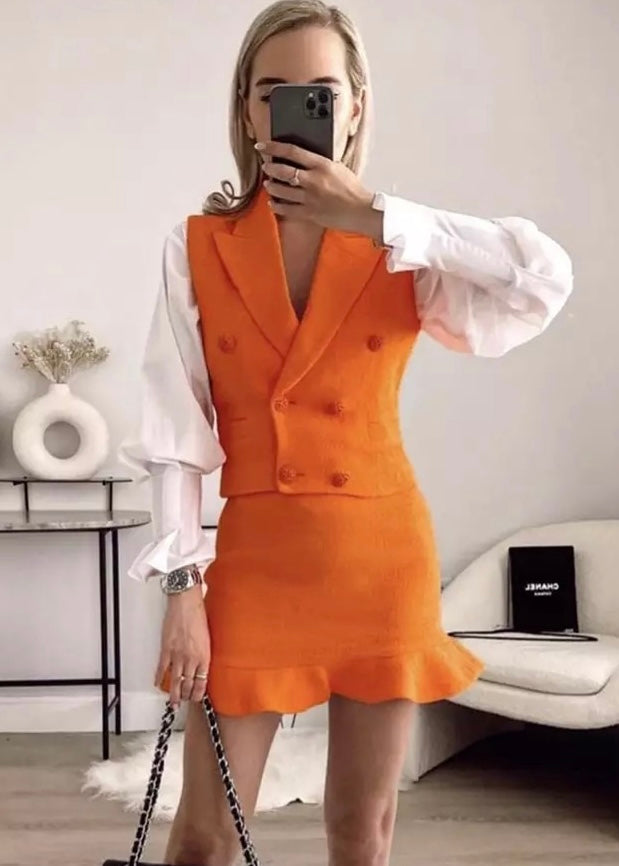 Soleil Tangerine Tweed Skirt