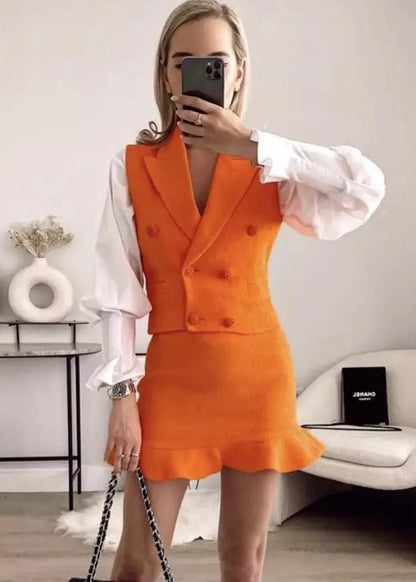 Soleil Tangerine Tweed Skirt