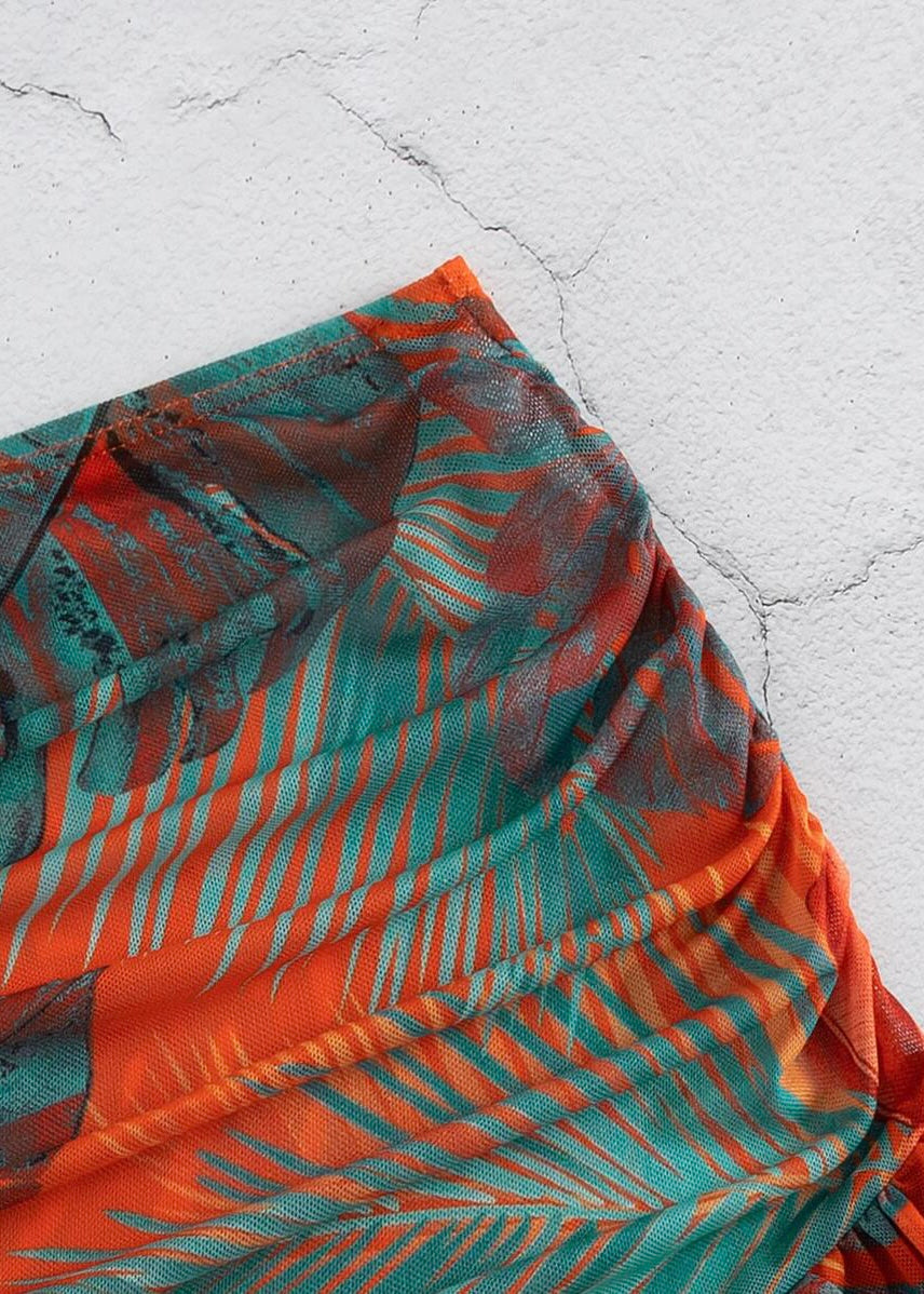 Tropical Print Ruched Skirt