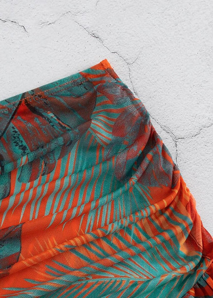 Tropical Print Ruched Skirt