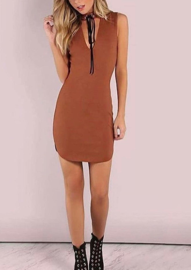 Lace Up Choker Neck Dress - The Style Guide TT