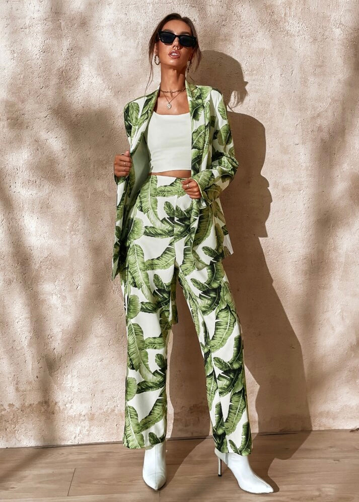 Kauai Palm Print High Waisted Trousers