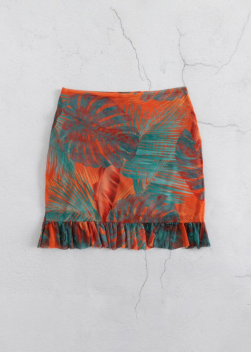 Tropical Print Ruched Skirt