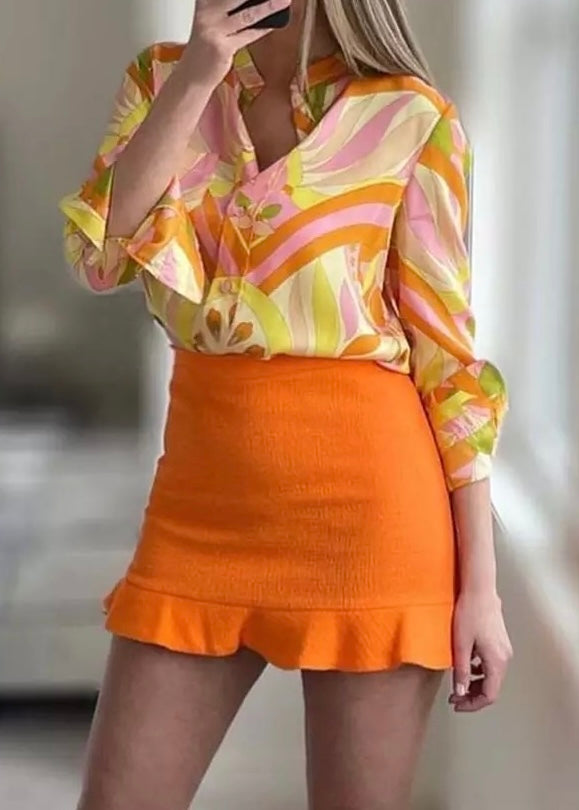 Soleil Tangerine Tweed Skirt