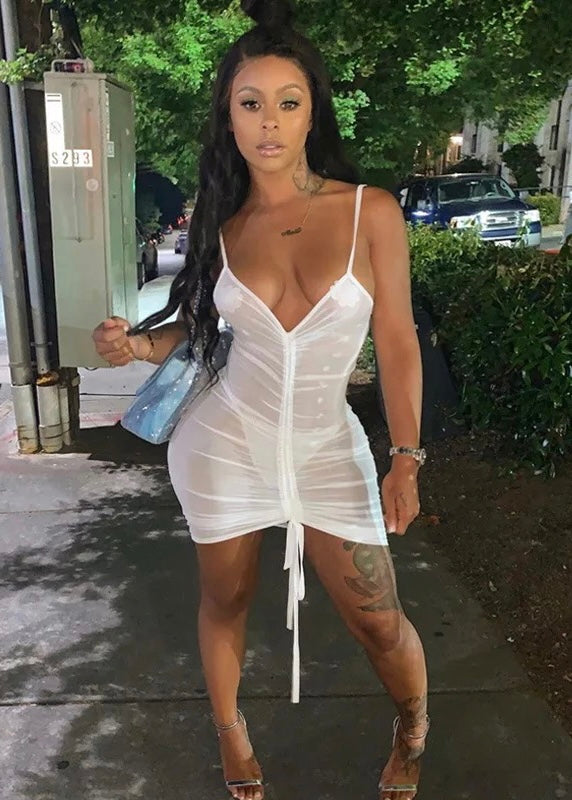Drawstring Mesh Swimsuit Cover Up