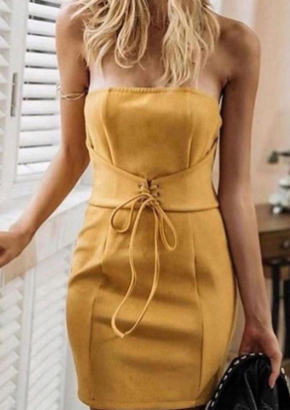 Corset Detail Suede Dress - The Style Guide TT