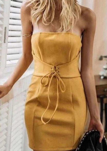 Corset Detail Suede Dress - The Style Guide TT