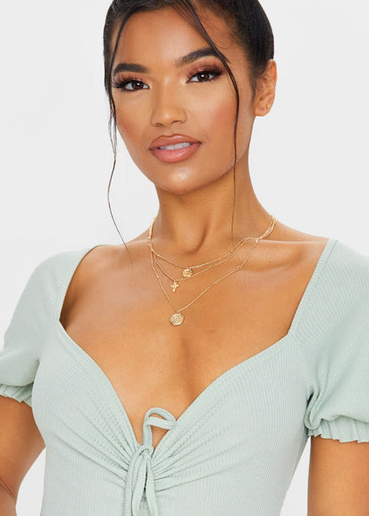 Ribbed Drawstring Bodysuit - The Style Guide TT