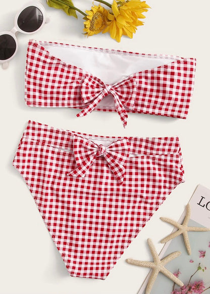 Vintage Vibes Checkered Bow Detail Bikini - The Style Guide TT