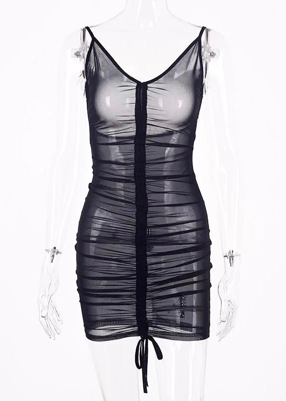 Drawstring Mesh Swimsuit Cover Up