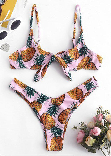 Pineapple Print Front Knot Bikini - The Style Guide TT