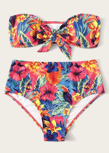 Floral Front Knot High Waisted Bikini - The Style Guide TT