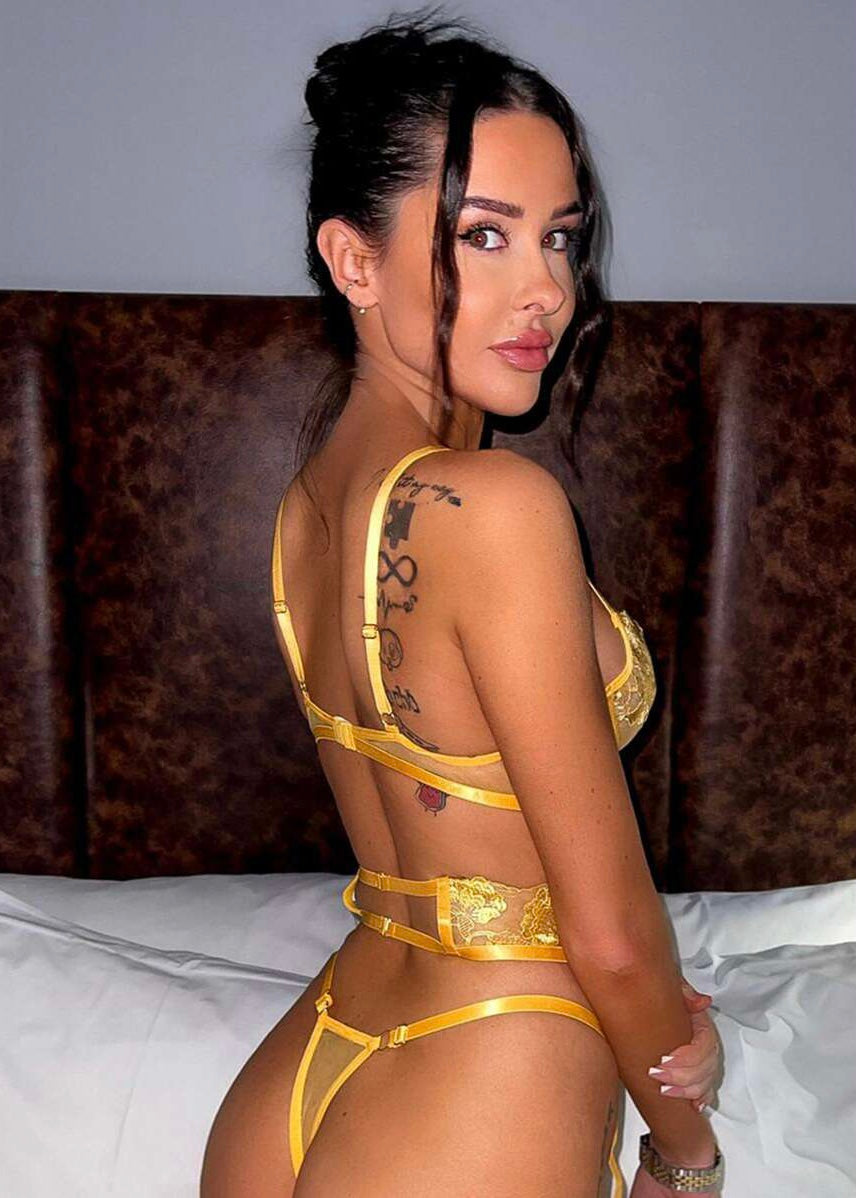Mustard Floral Strappy Detail Lingerie & Garter Set - The Style Guide TT