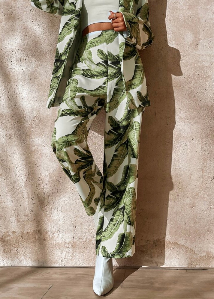 Kauai Palm Print High Waisted Trousers