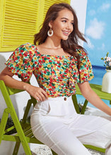 Load image into Gallery viewer, Floral Ruched Puff Sleeve Top - The Style Guide TT
