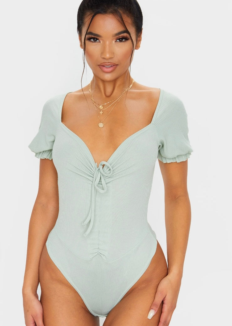 Ribbed Drawstring Bodysuit - The Style Guide TT