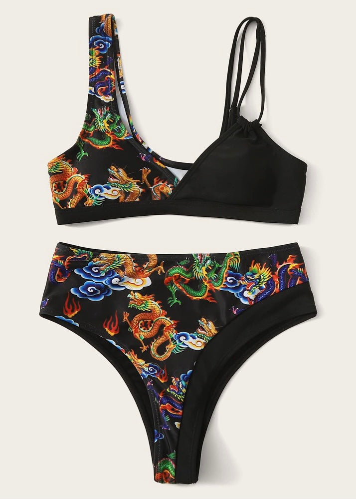 Oriental Print Asymmetrical Bikini - The Style Guide TT
