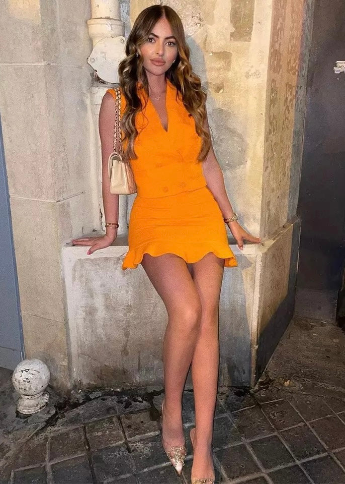 Soleil Tangerine Tweed Skirt