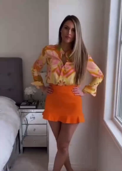 Soleil Tangerine Tweed Skirt
