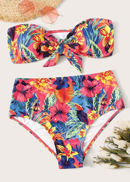 Floral Front Knot High Waisted Bikini - The Style Guide TT