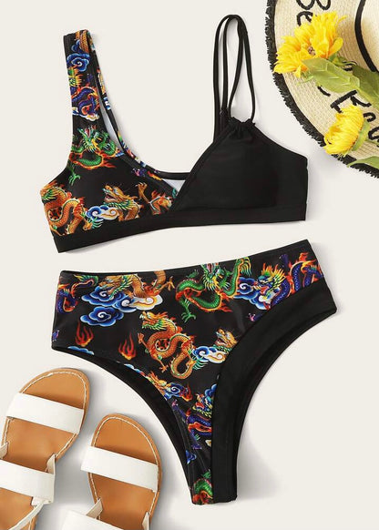 Oriental Print Asymmetrical Bikini - The Style Guide TT