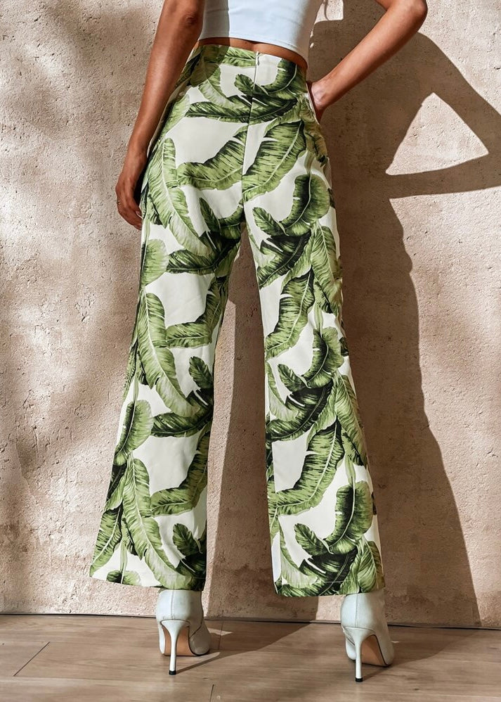 Kauai Palm Print High Waisted Trousers