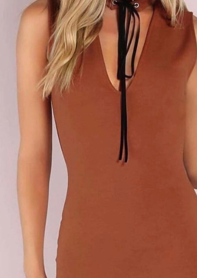 Lace Up Choker Neck Dress - The Style Guide TT