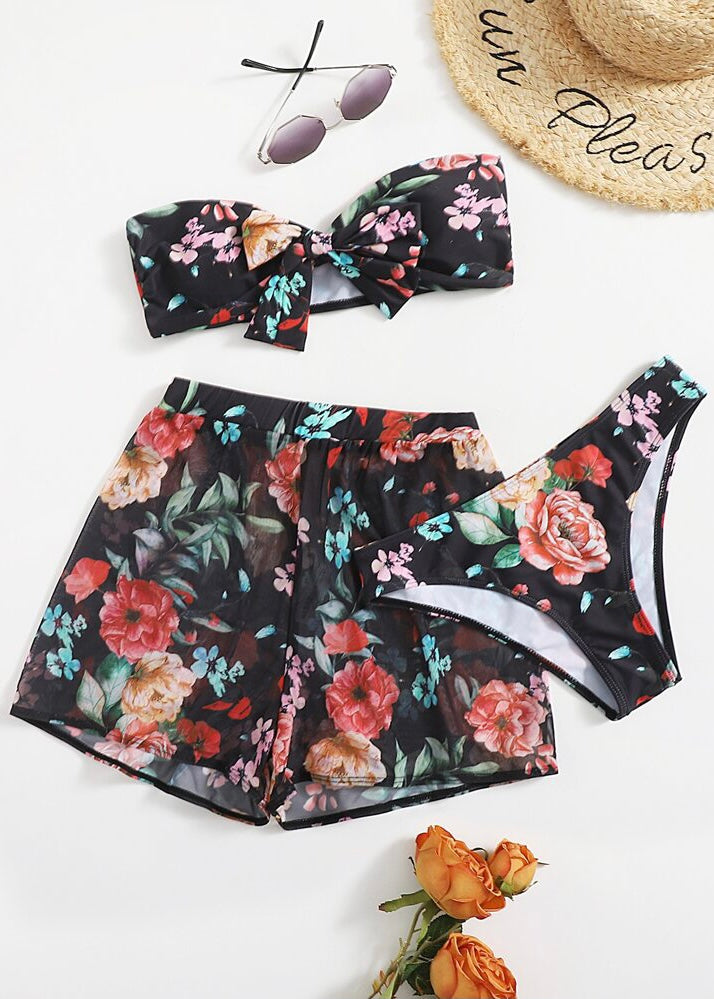 Floral Three Piece Bikini & Shorts Set - The Style Guide TT