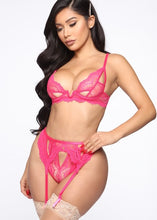 Load image into Gallery viewer, Hot Pink Lace Lingerie &amp; Garter Set - The Style Guide TT
