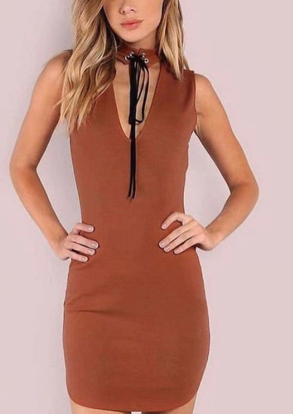 Lace Up Choker Neck Dress - The Style Guide TT