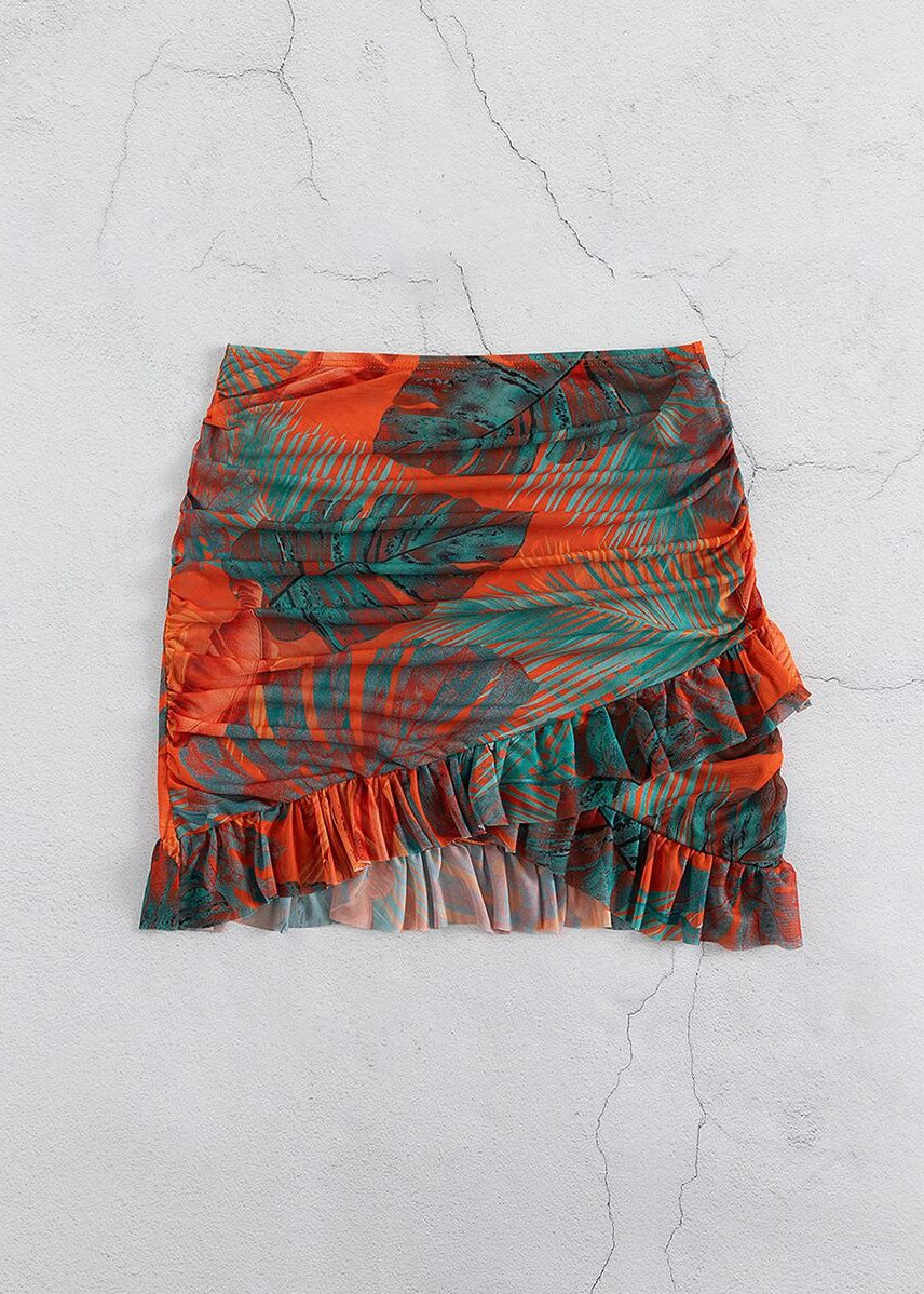 Tropical Print Ruched Skirt
