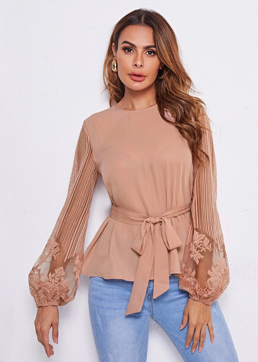 Mesh Sleeve Detail Blouse (Doesn’t Include Belt)
