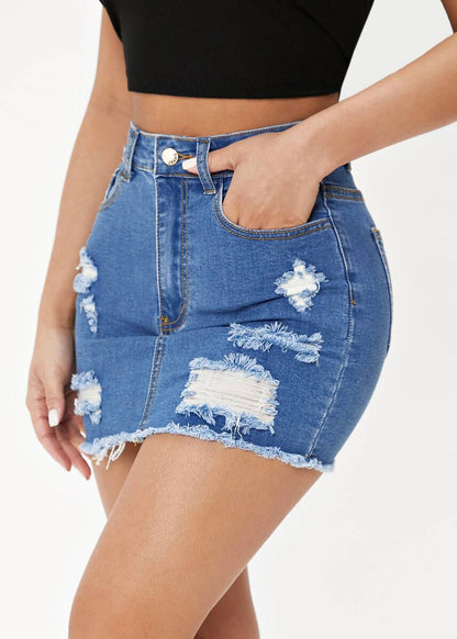 Distressed Denim Skirt
