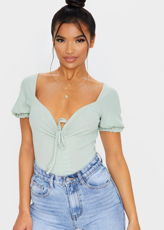 Ribbed Drawstring Bodysuit - The Style Guide TT
