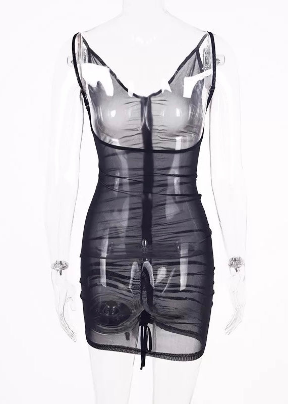 Drawstring Mesh Swimsuit Cover Up