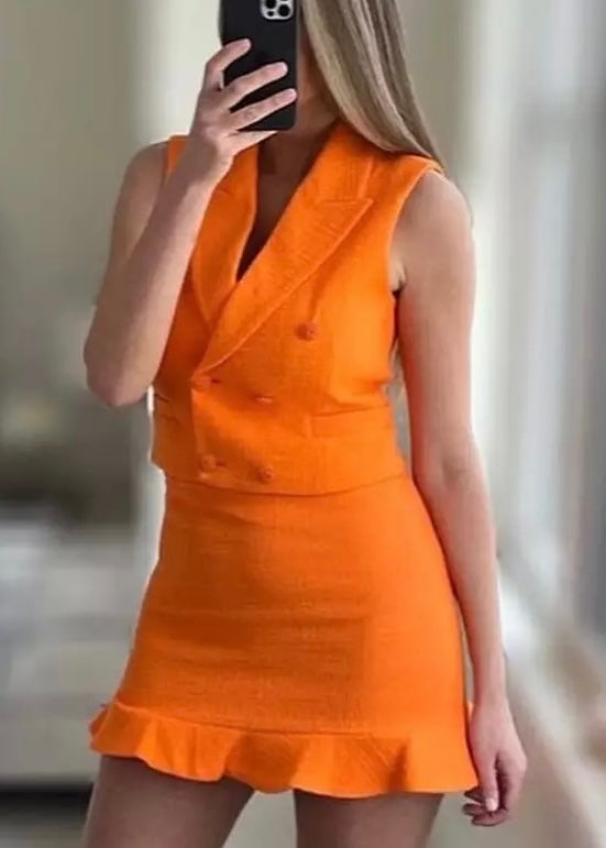 Soleil Tangerine Tweed Skirt