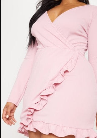 Plus Frill Detail Long Sleeved Dress - The Style Guide TT