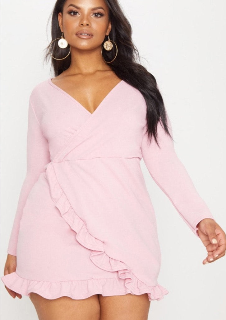 Plus Frill Detail Long Sleeved Dress - The Style Guide TT