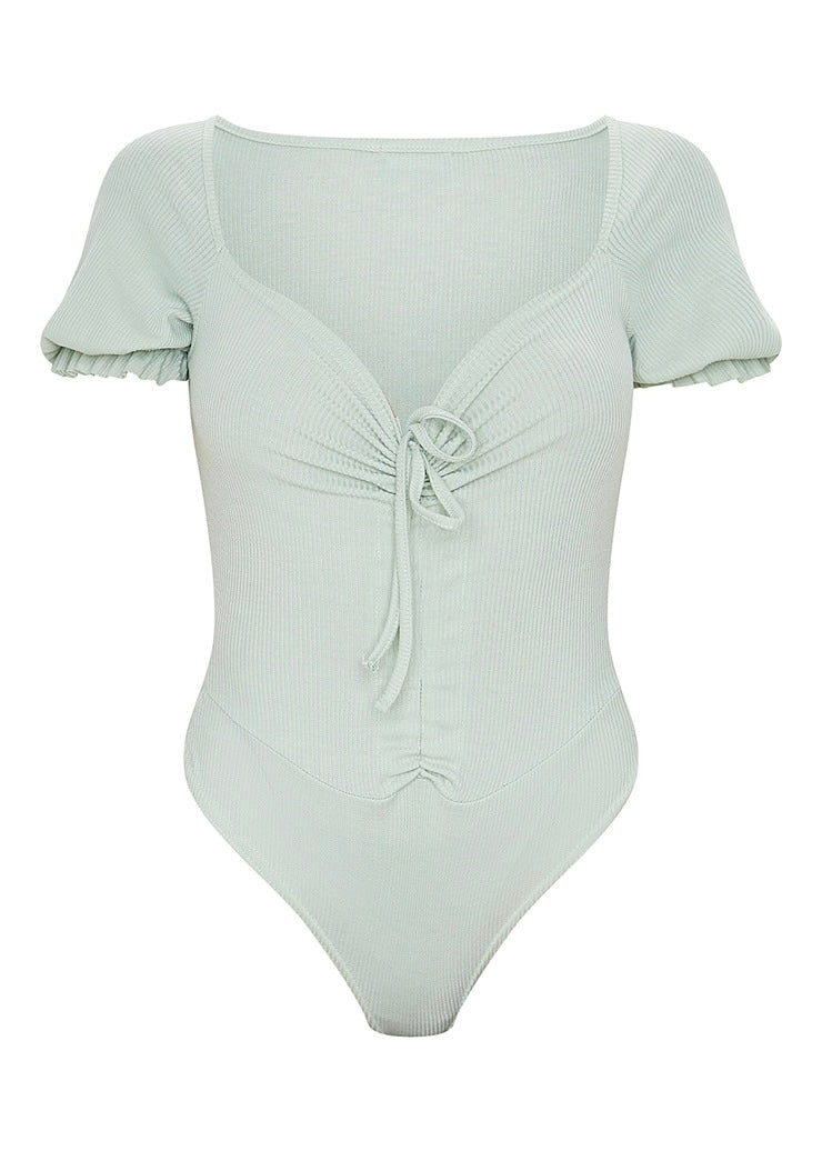Ribbed Drawstring Bodysuit - The Style Guide TT