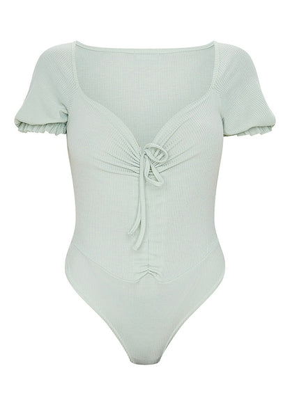 Ribbed Drawstring Bodysuit - The Style Guide TT