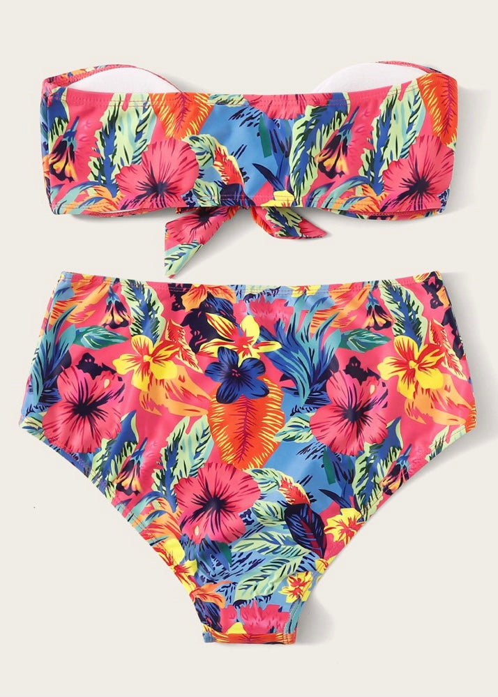 Floral Front Knot High Waisted Bikini - The Style Guide TT