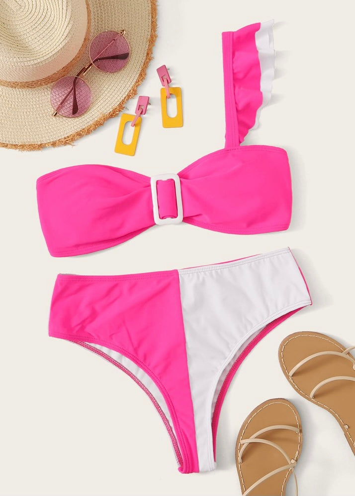 One Shoulder Two Toned Bikini - The Style Guide TT