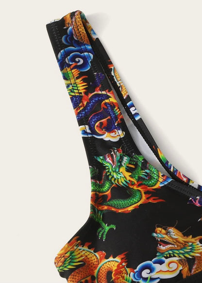Oriental Print Asymmetrical Bikini - The Style Guide TT