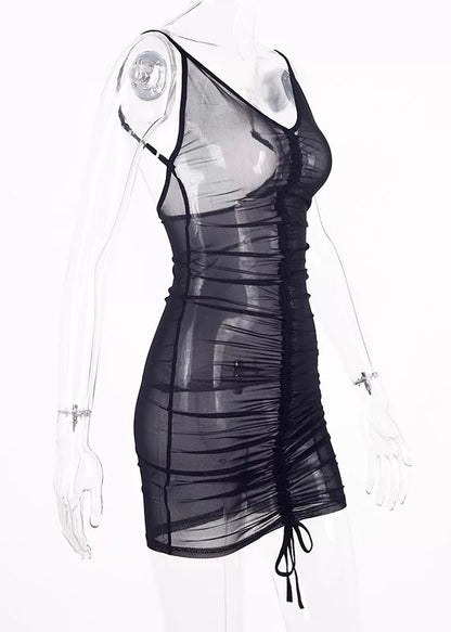 Drawstring Mesh Swimsuit Cover Up
